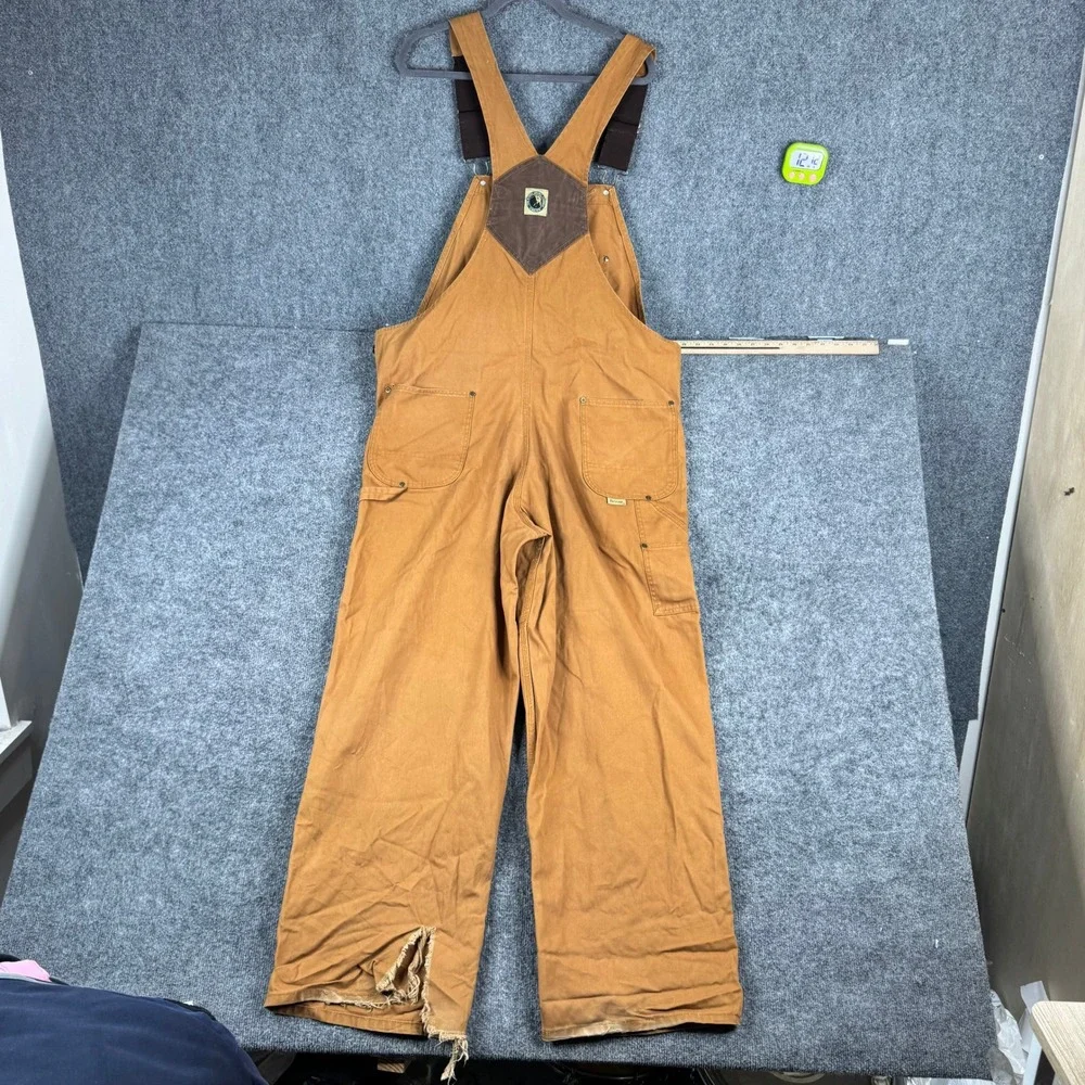Berne Overalls Mens Size 32 Brown Duck Canvas Double Knee Workwear Bibs Good